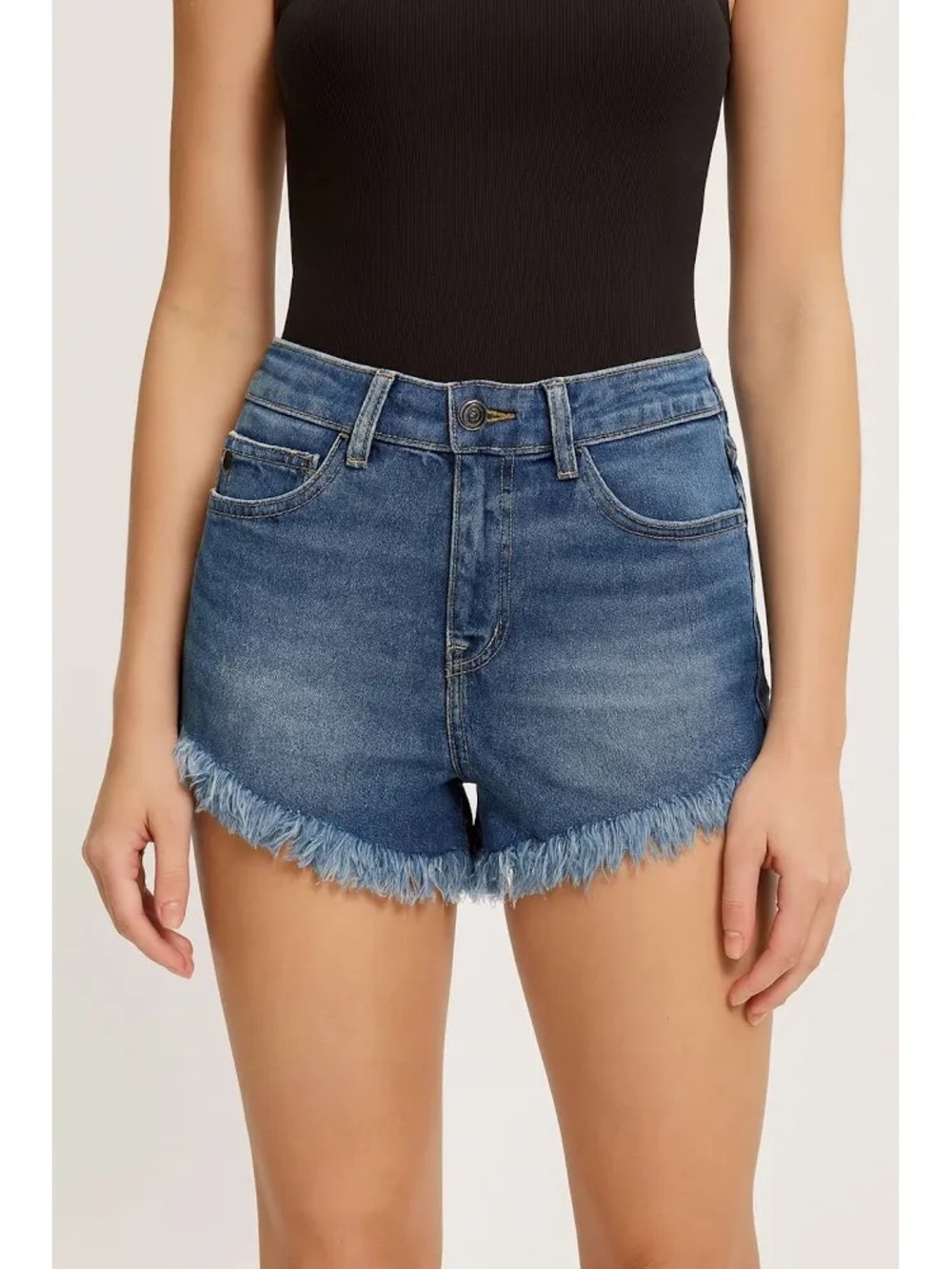 Kancan‎ High Rise Frayed Raw Hem Festival Denim Shorts